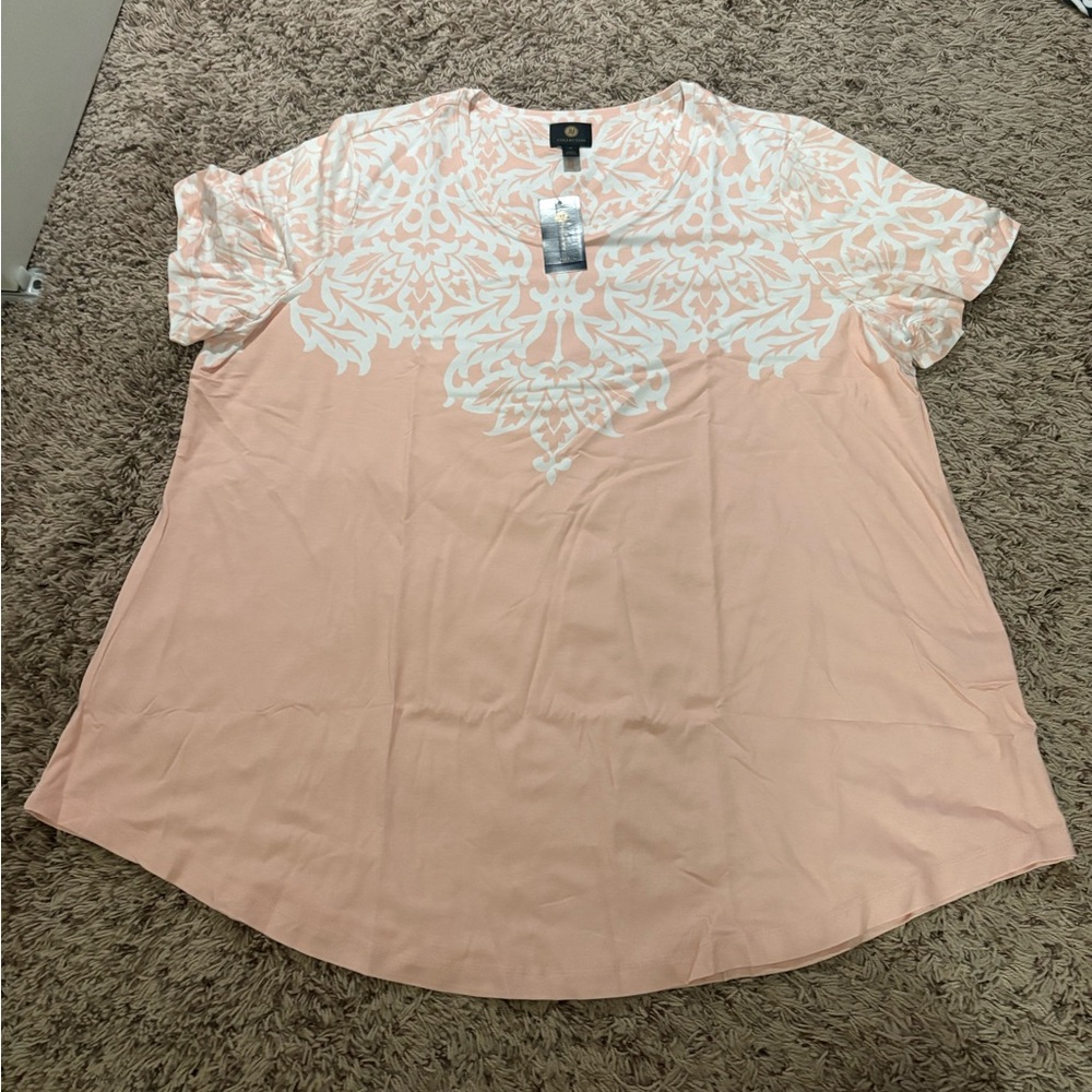 NWT Women's JM Collection 3X - Blush Pink Floral Short Sleeve Top